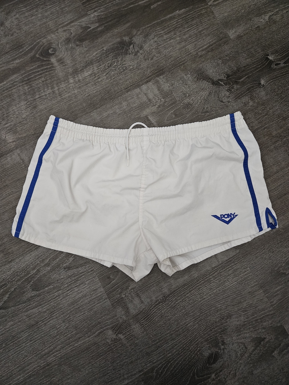 Vintage PONY Running Shorts White Blue Stripe Track Gym 80s Men's Large